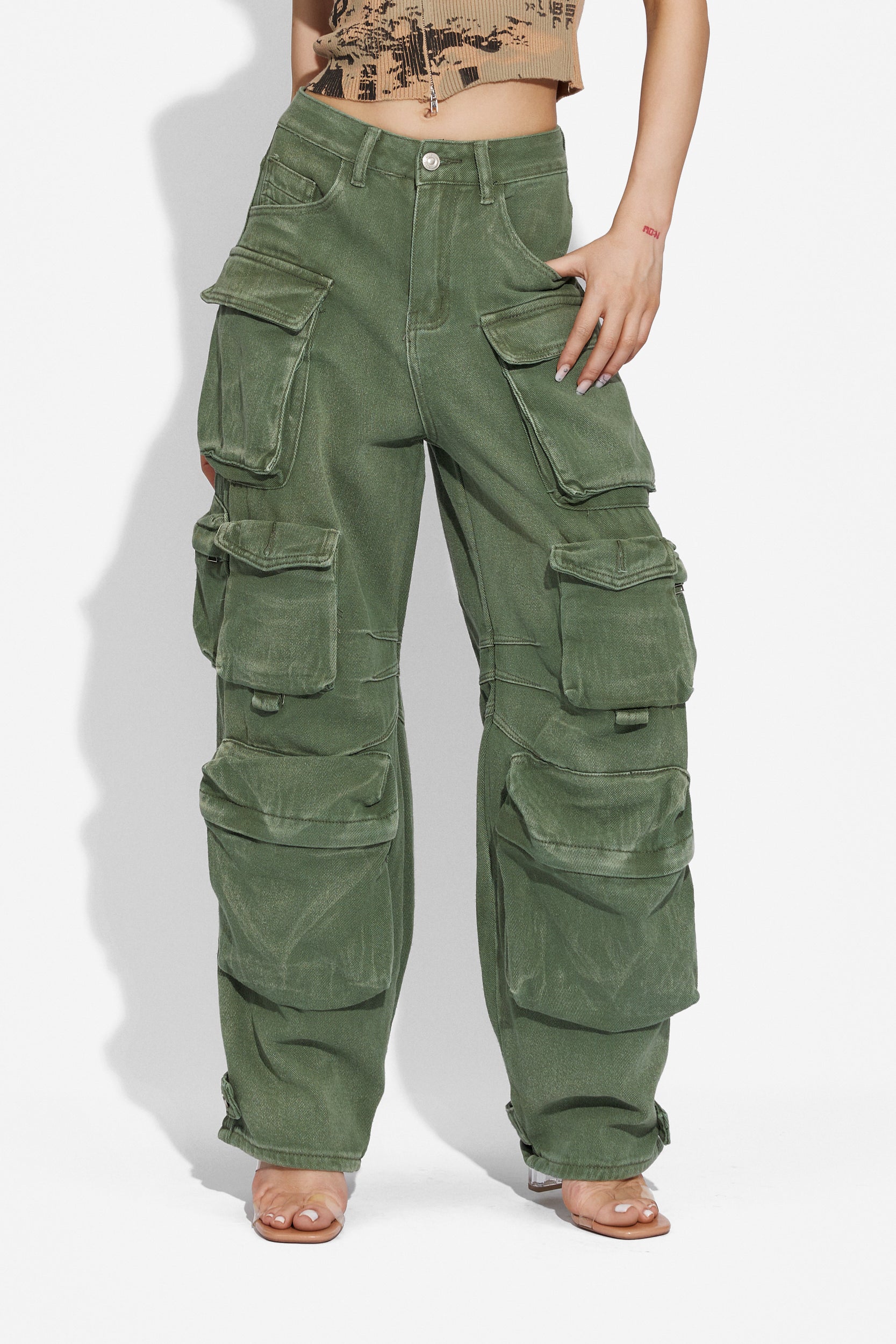Women's casual green Cargo Bogas jeans
