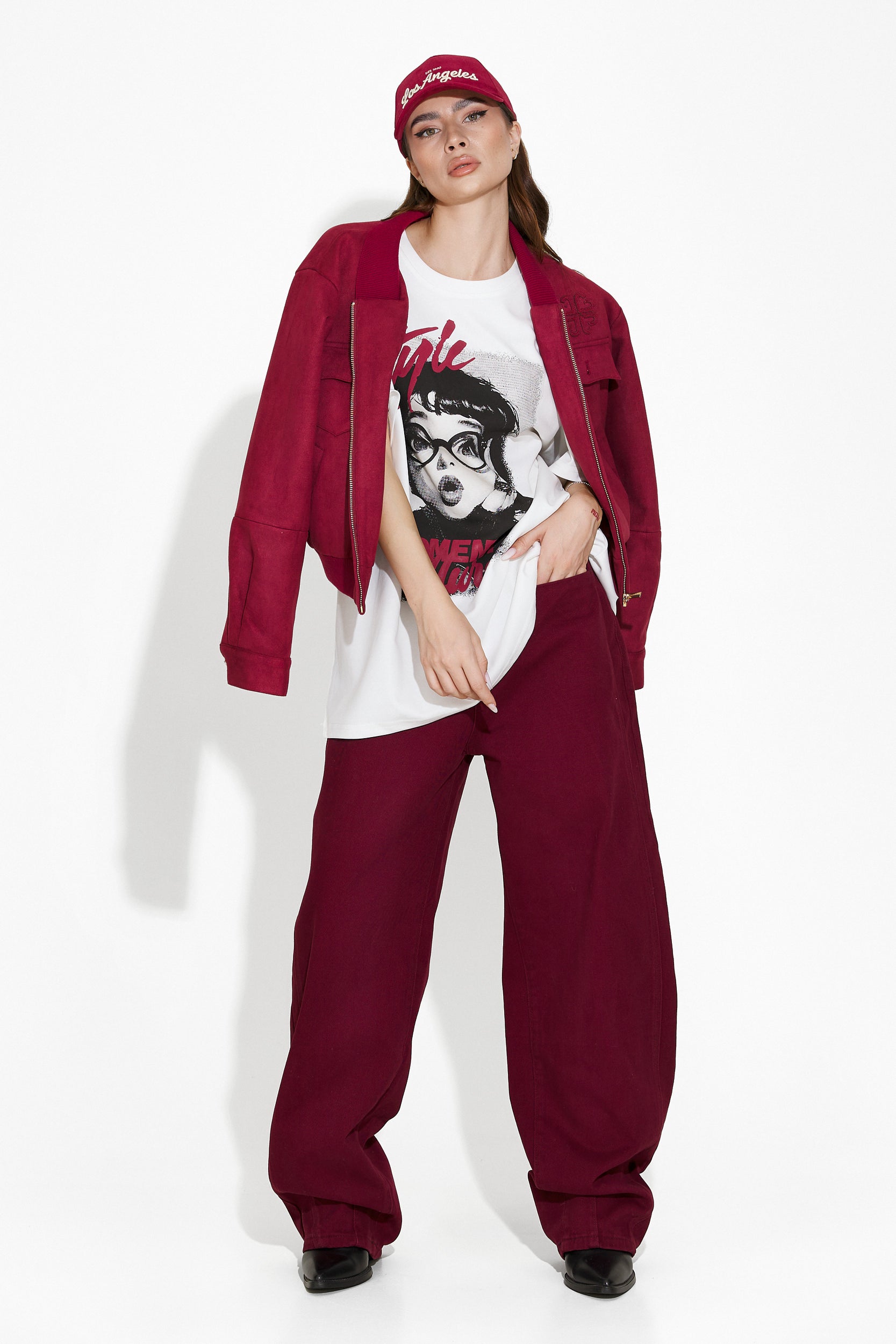 Blugi dama casual burgundy Jacklyn Bogas