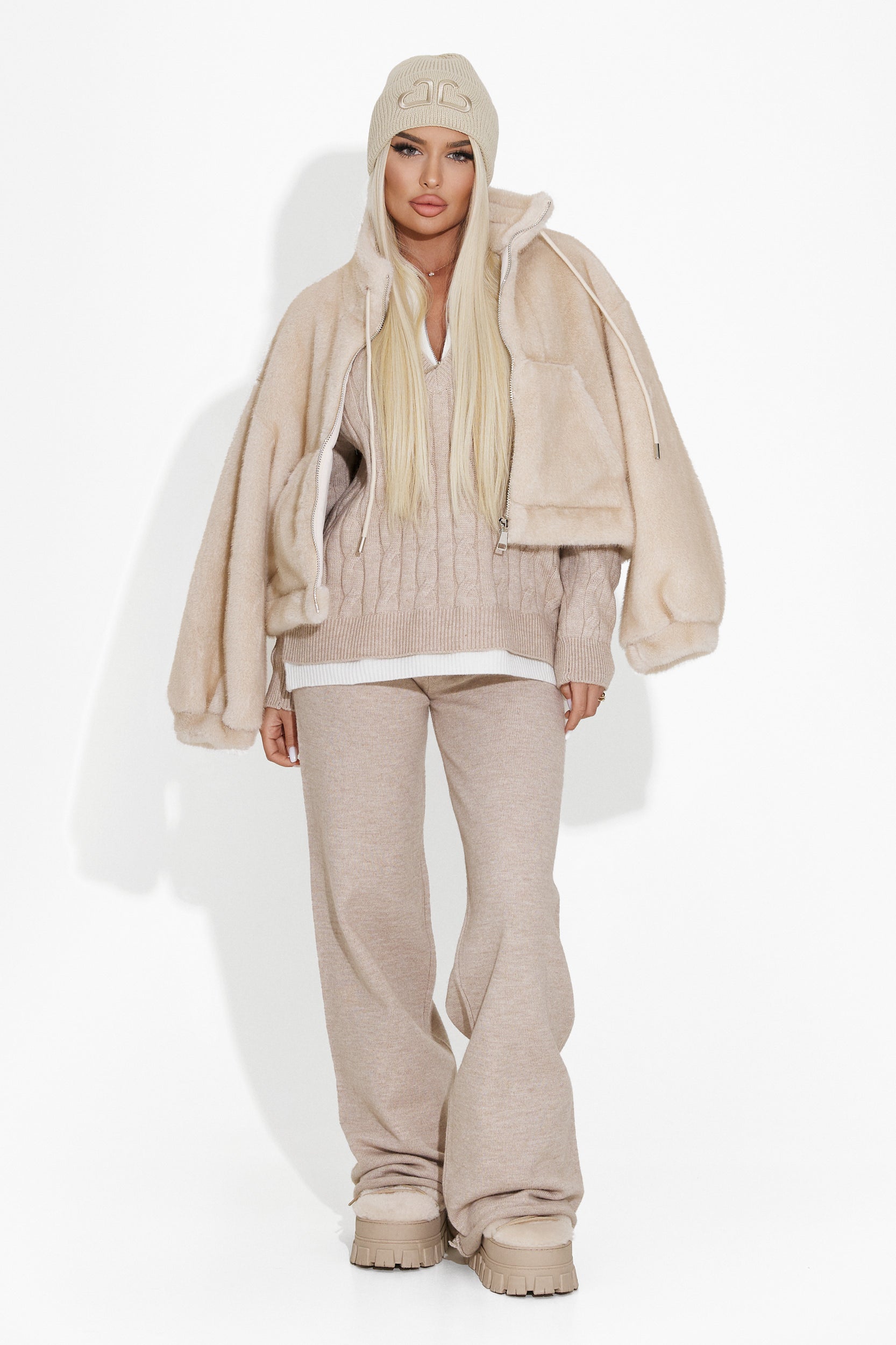 Beige fur coat Bemona Bogas