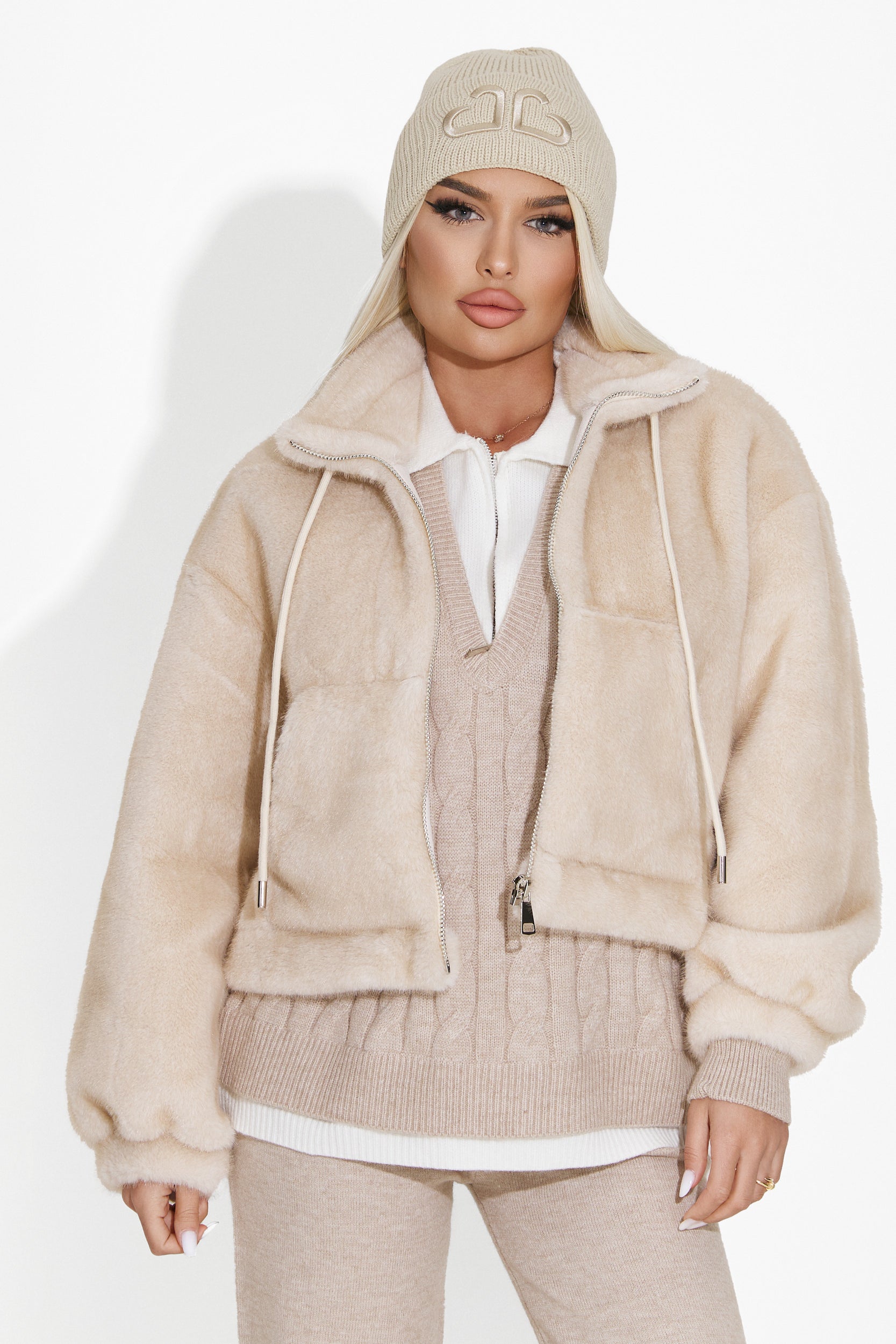 Beige fur coat Bemona Bogas