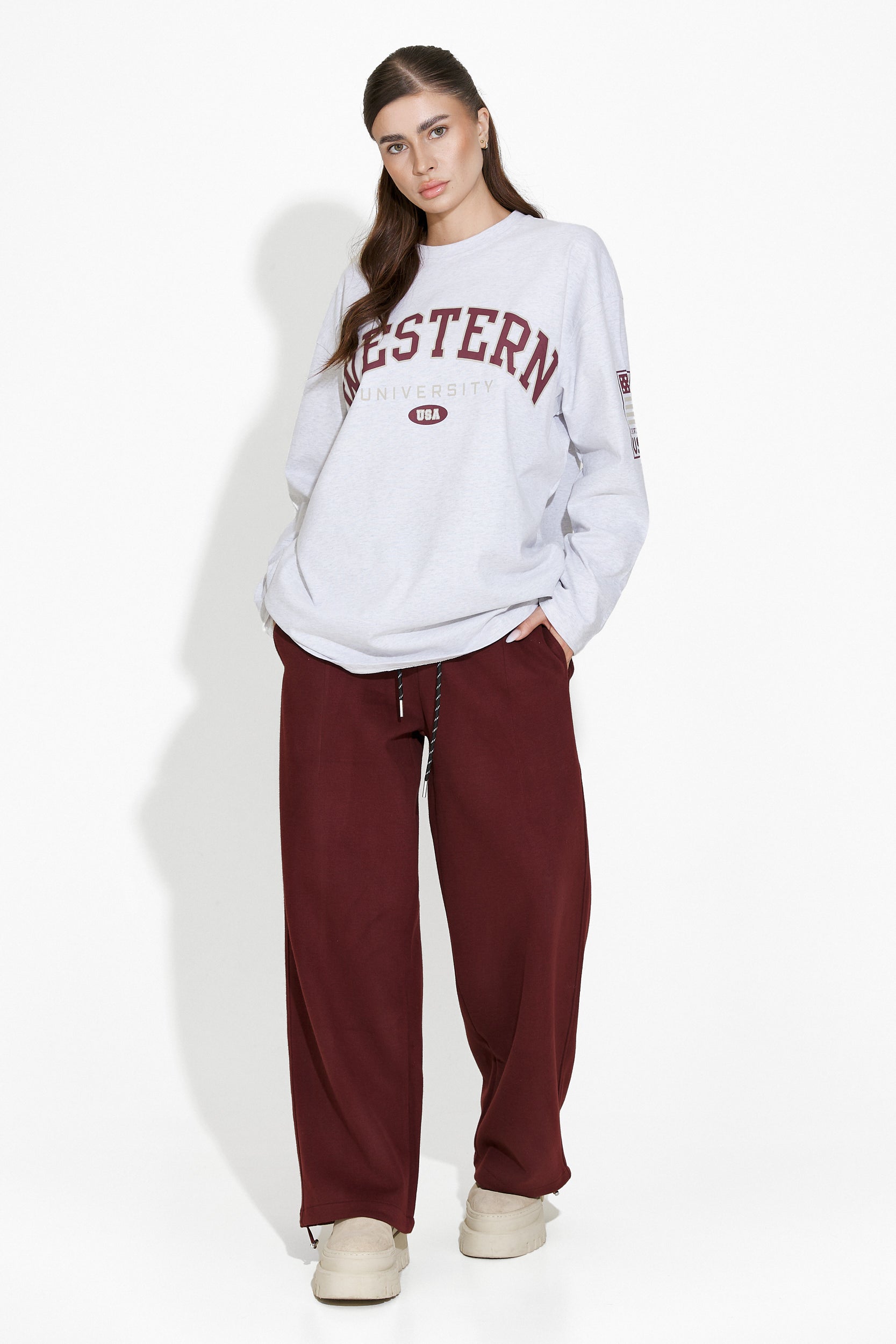 Pantaloni dama casual burgundy Elease Bogas