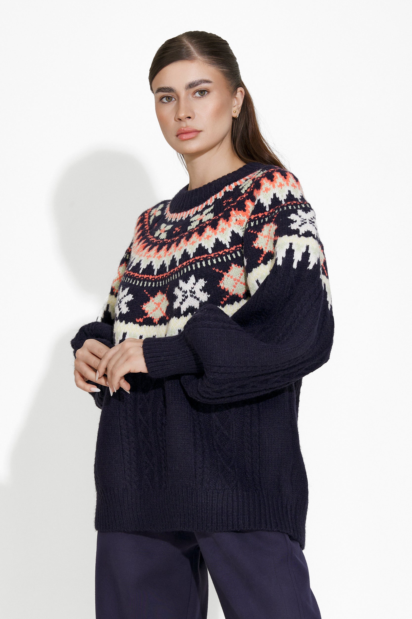 Delois Bogas navy blue casual women's sweater