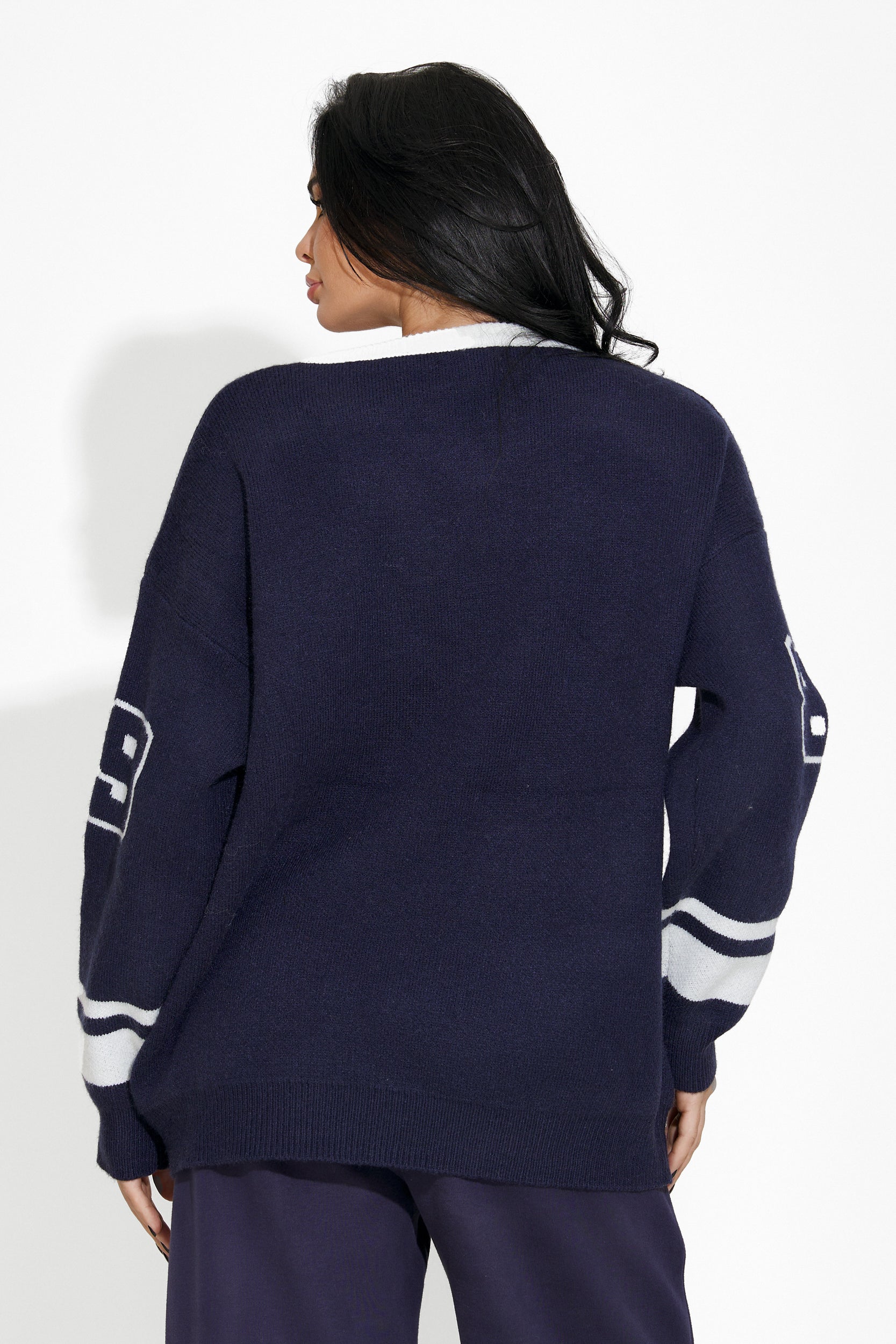 Maxine Bogas navy blue women's casual sweater