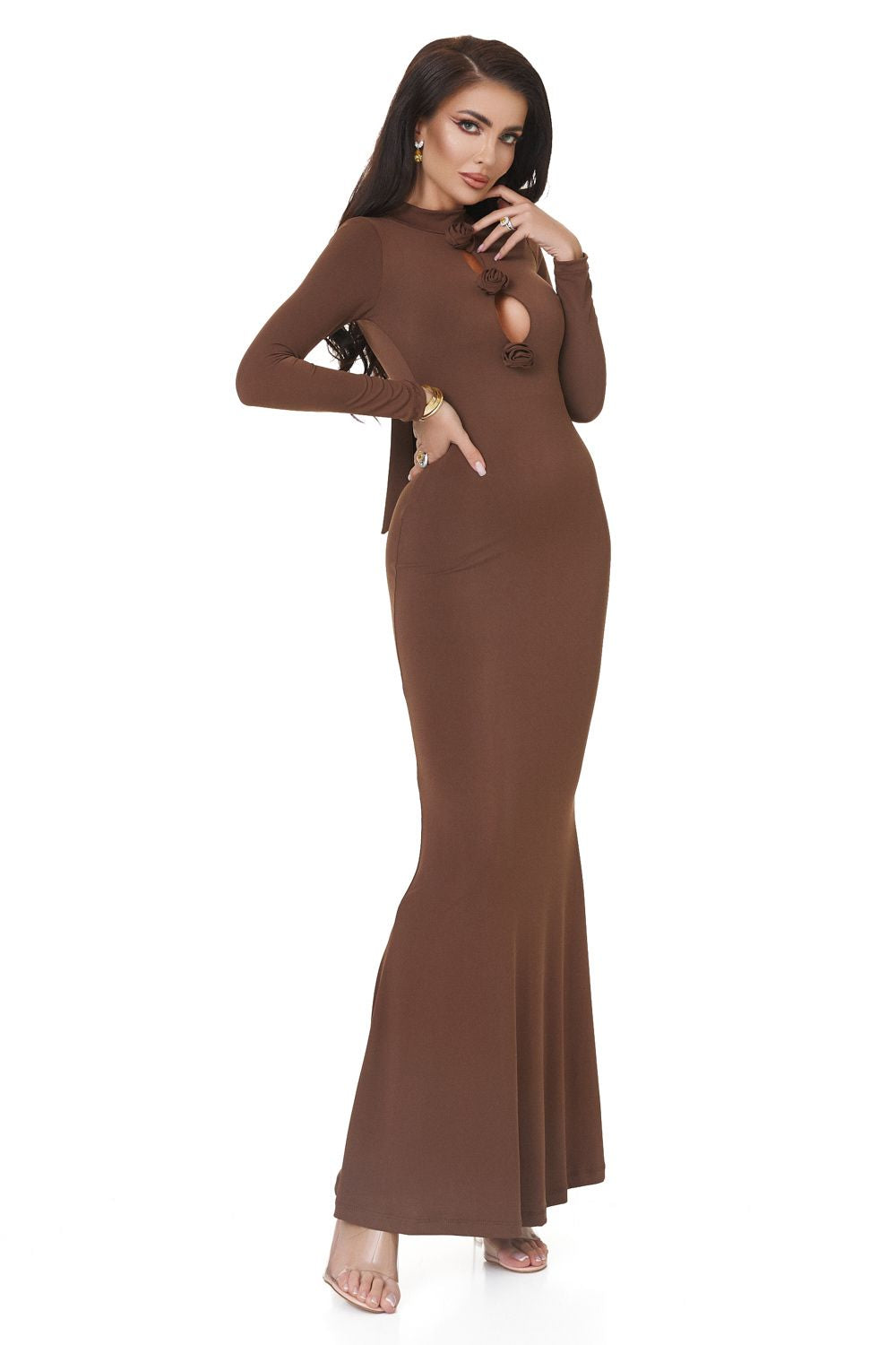Ladies long brown lycra dress Glenday Bogas