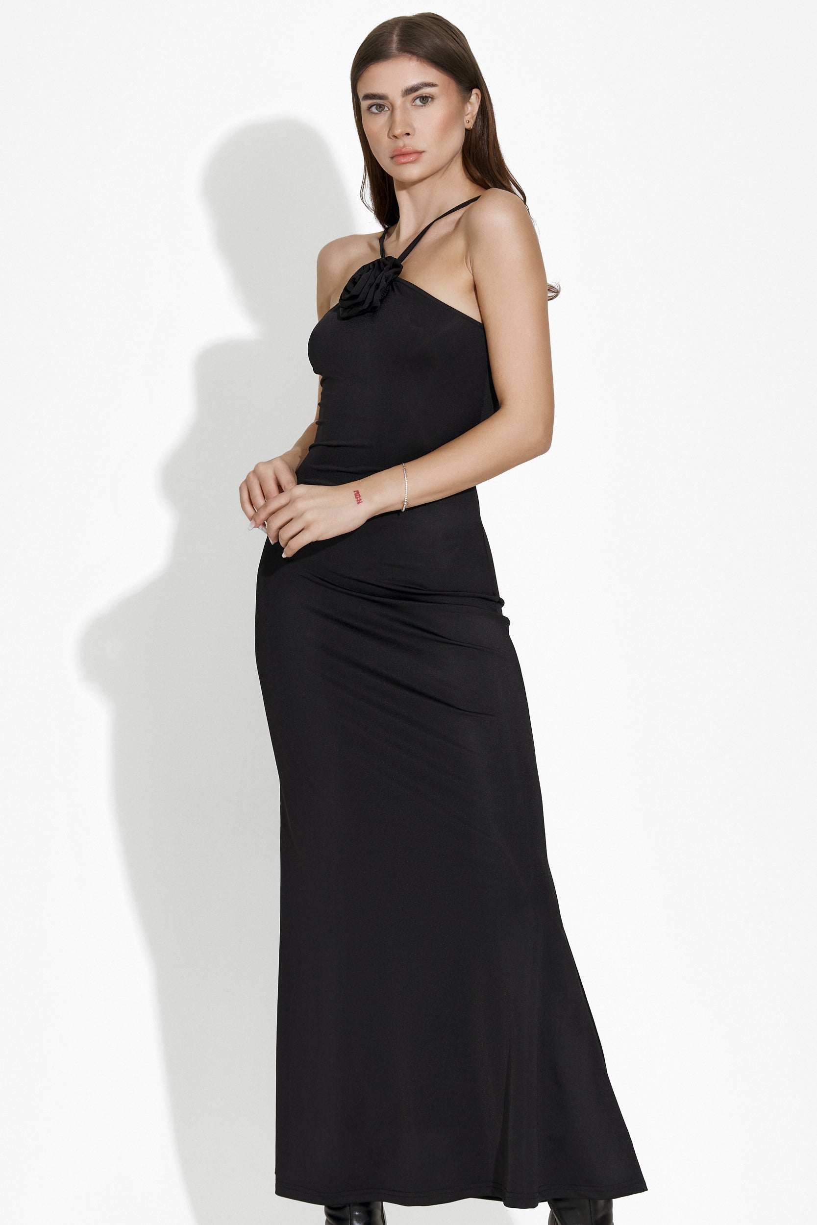 Rochie dama lunga lycra neagra Loekie Bogas