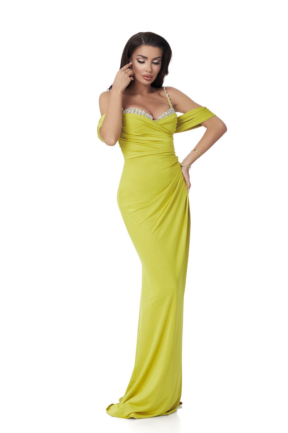 Yoali Bogas lime green lycra long dress for ladies