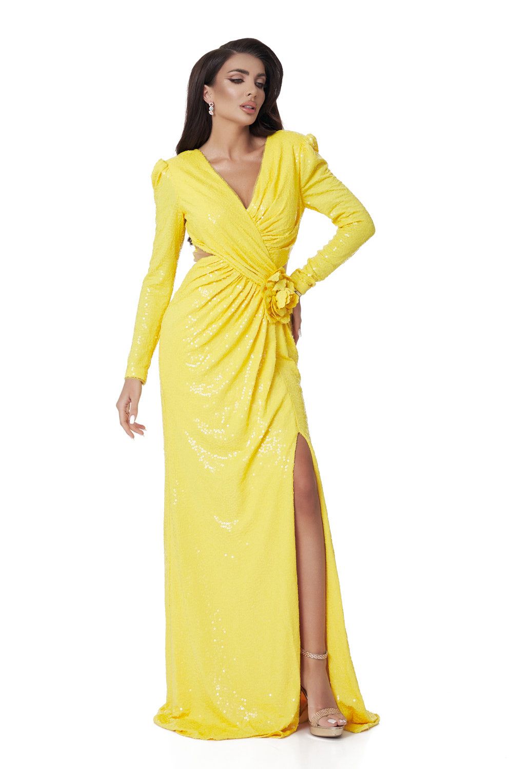 Callisto Bogas yellow sequin long dress