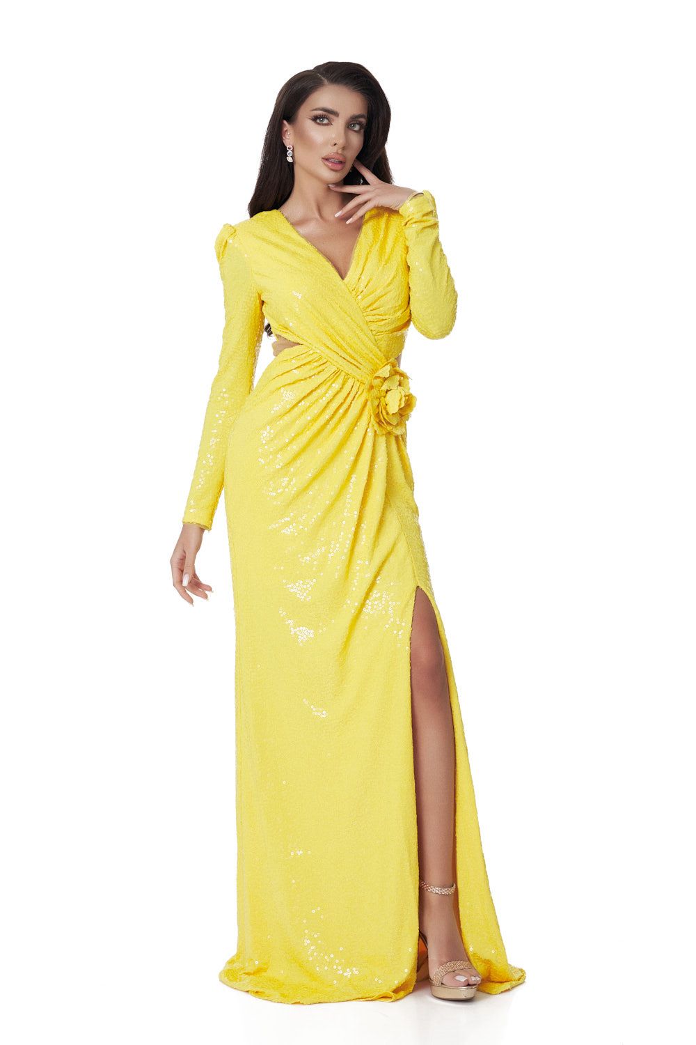 Callisto Bogas yellow sequin long dress