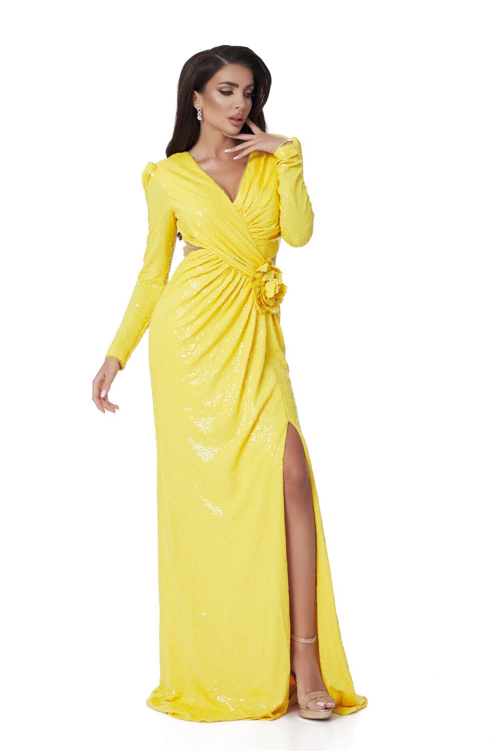 Callisto Bogas yellow sequin long dress