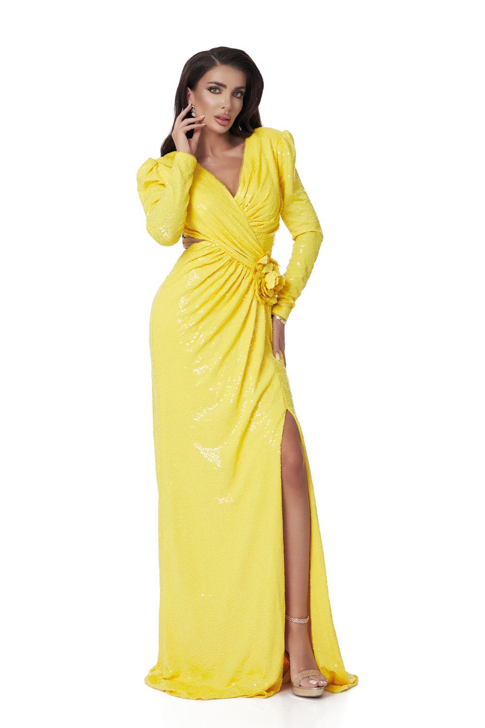 Callisto Bogas yellow sequin long dress