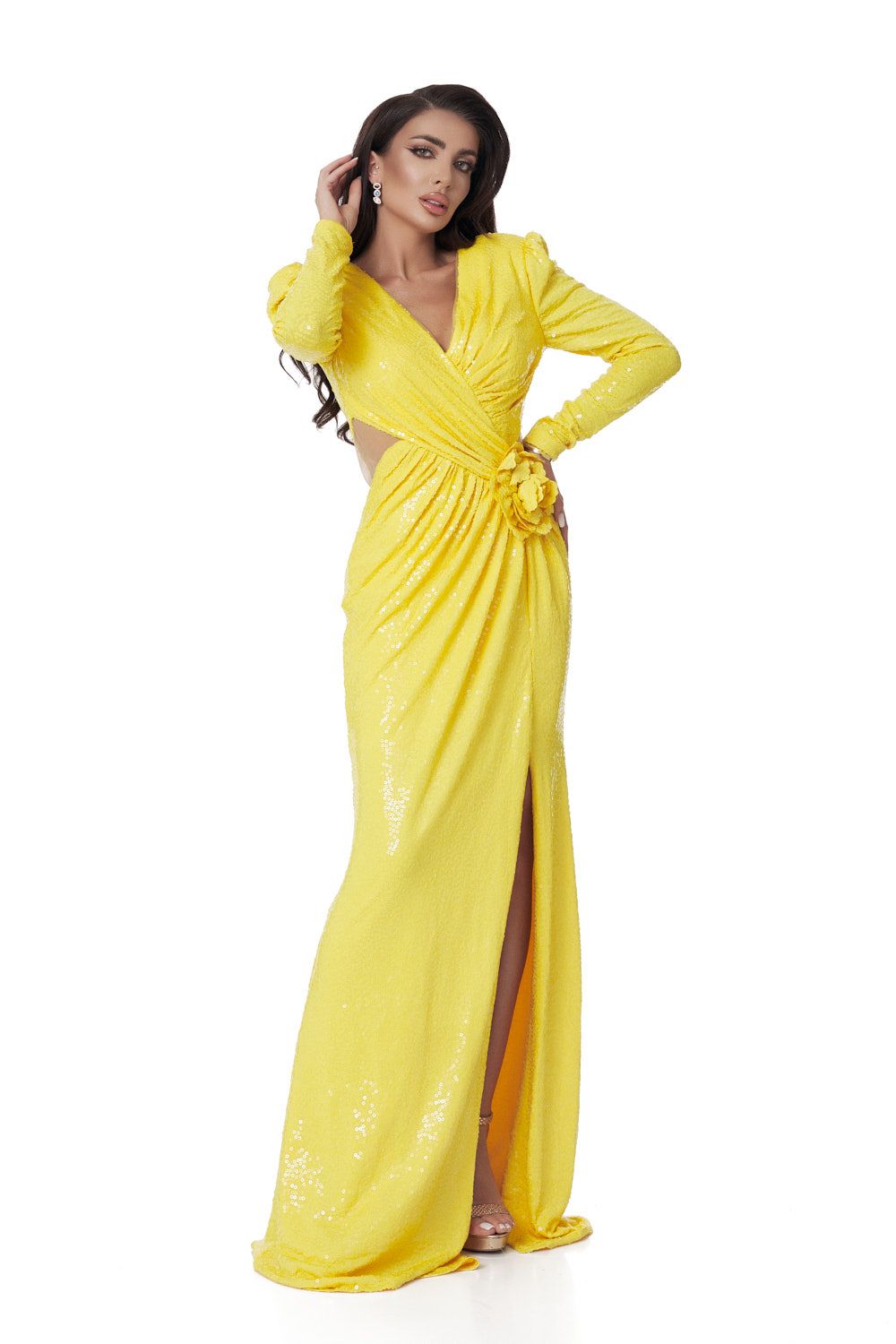 Callisto Bogas yellow sequin long dress