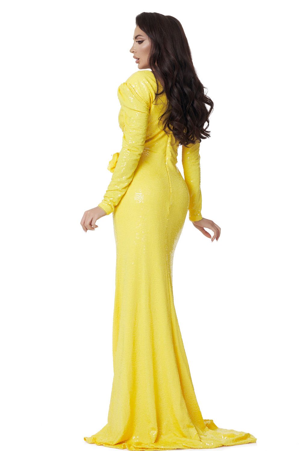 Callisto Bogas yellow sequin long dress