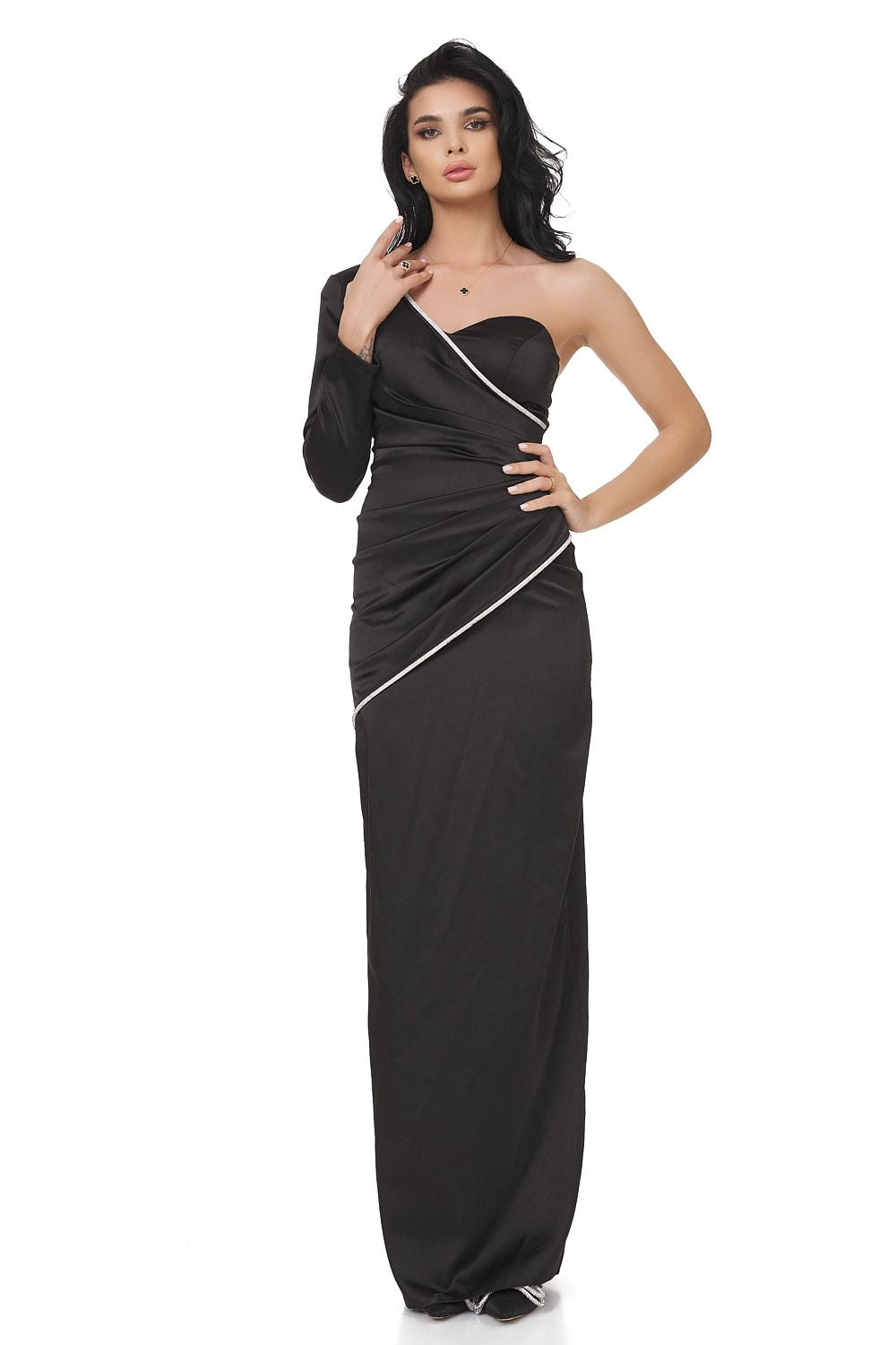 Marinette Bogas long black satin dress