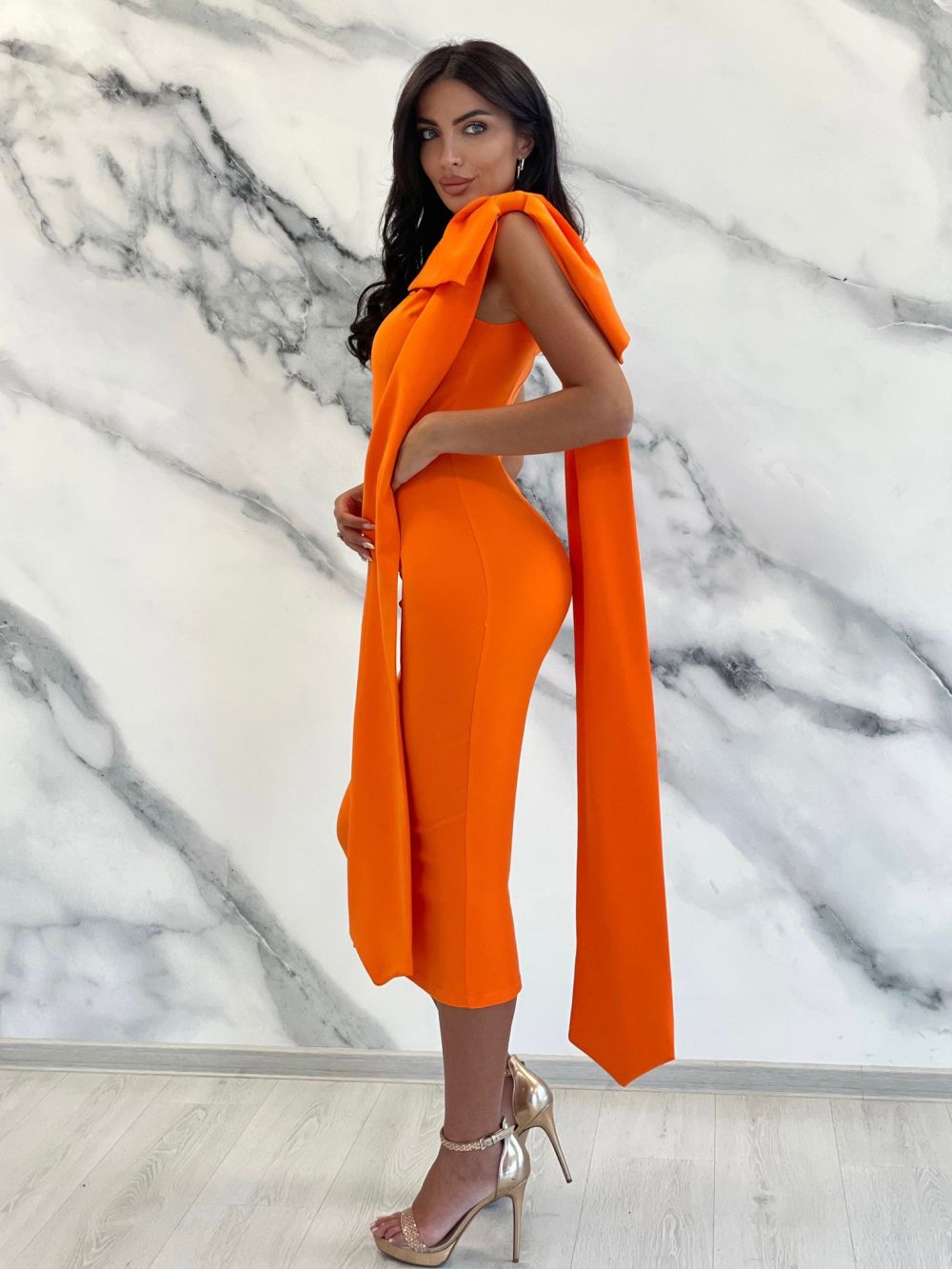 Marieke Bogas orange fabric midi dress