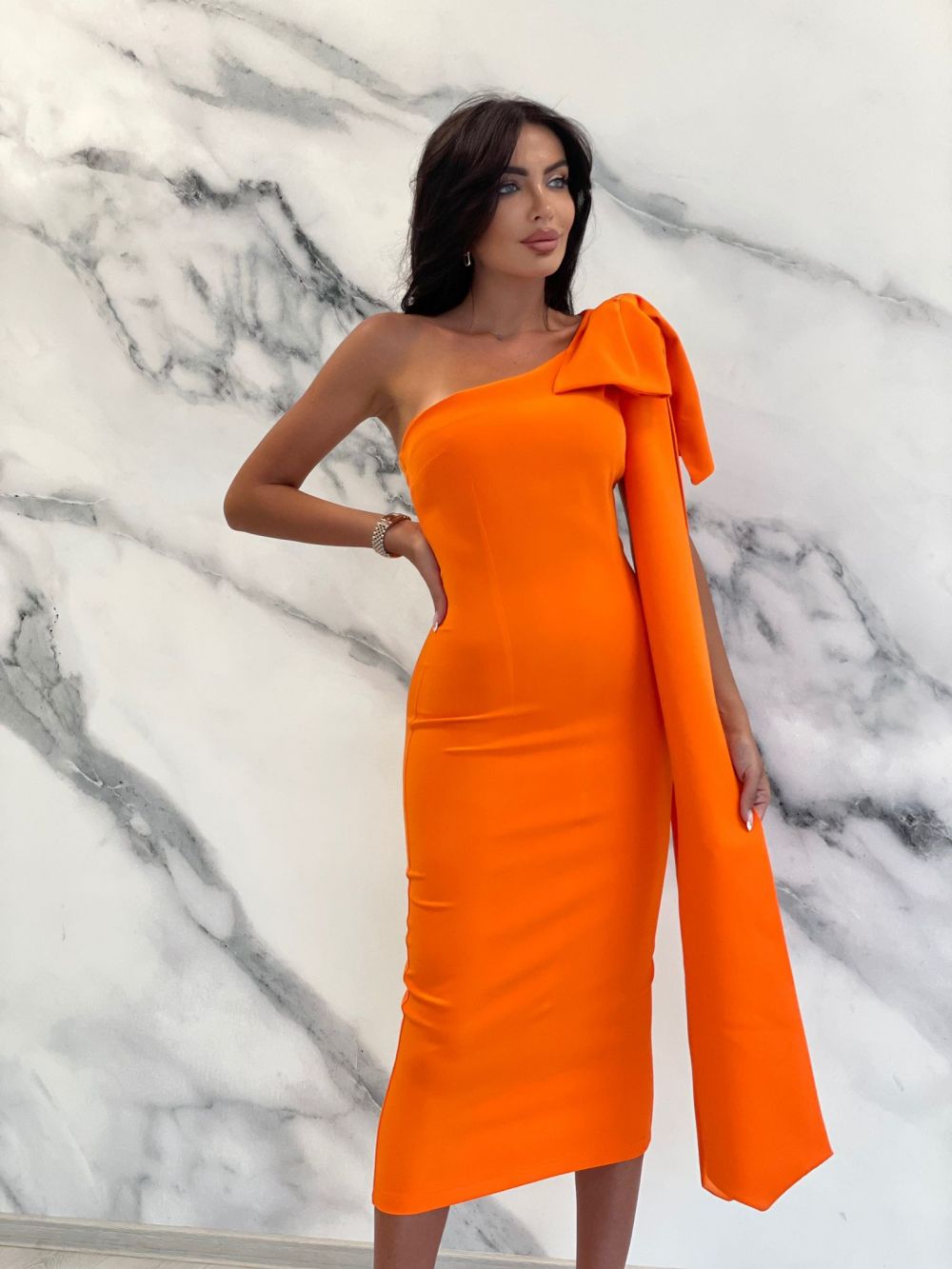 Marieke Bogas orange fabric midi dress