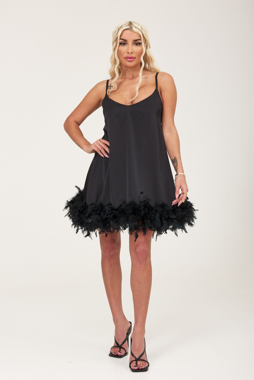 Cerny Bogas black satin veil short dress