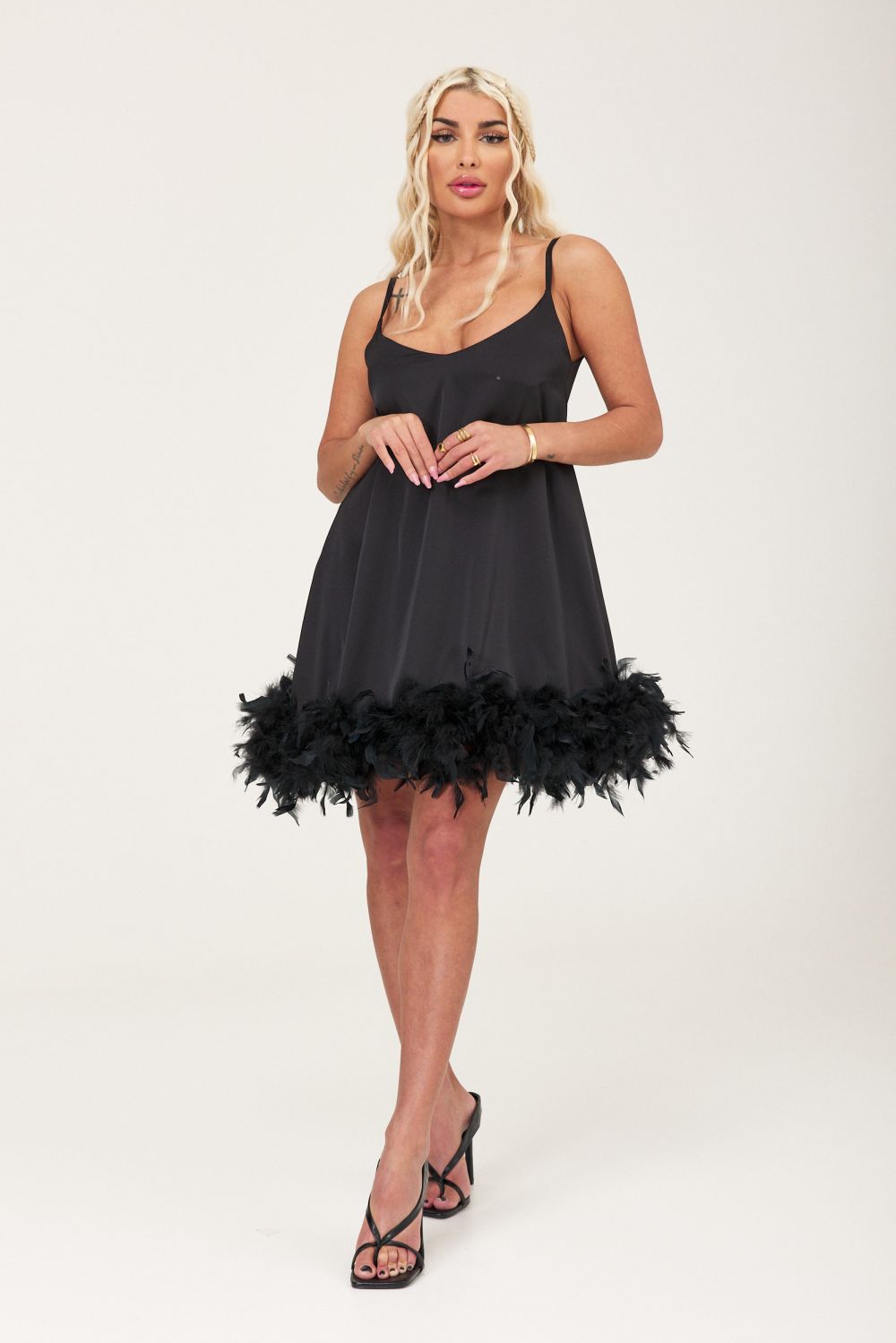 Cerny Bogas black satin veil short dress