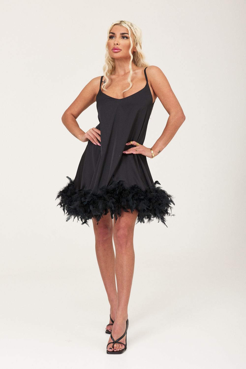 Cerny Bogas black satin veil short dress