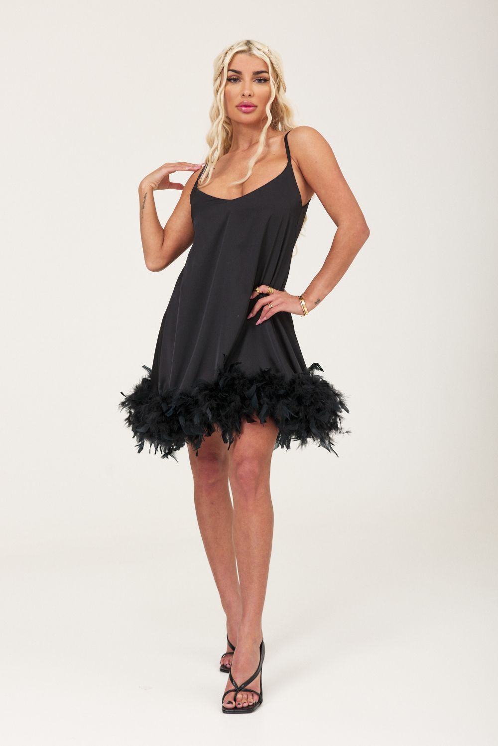 Cerny Bogas black satin veil short dress