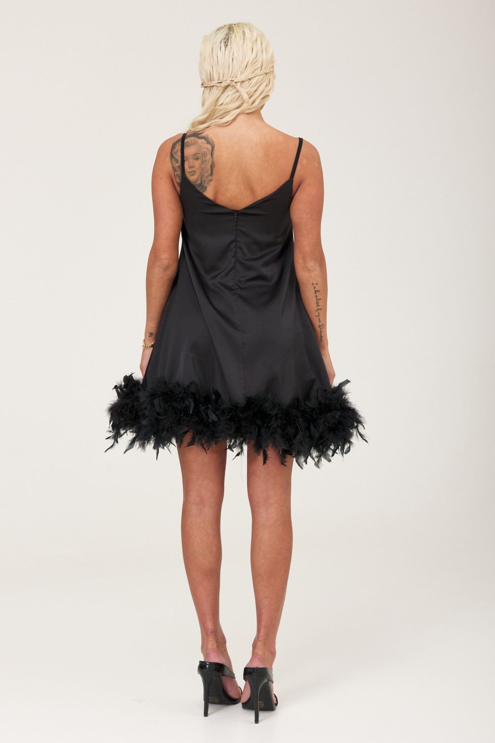 Cerny Bogas black satin veil short dress