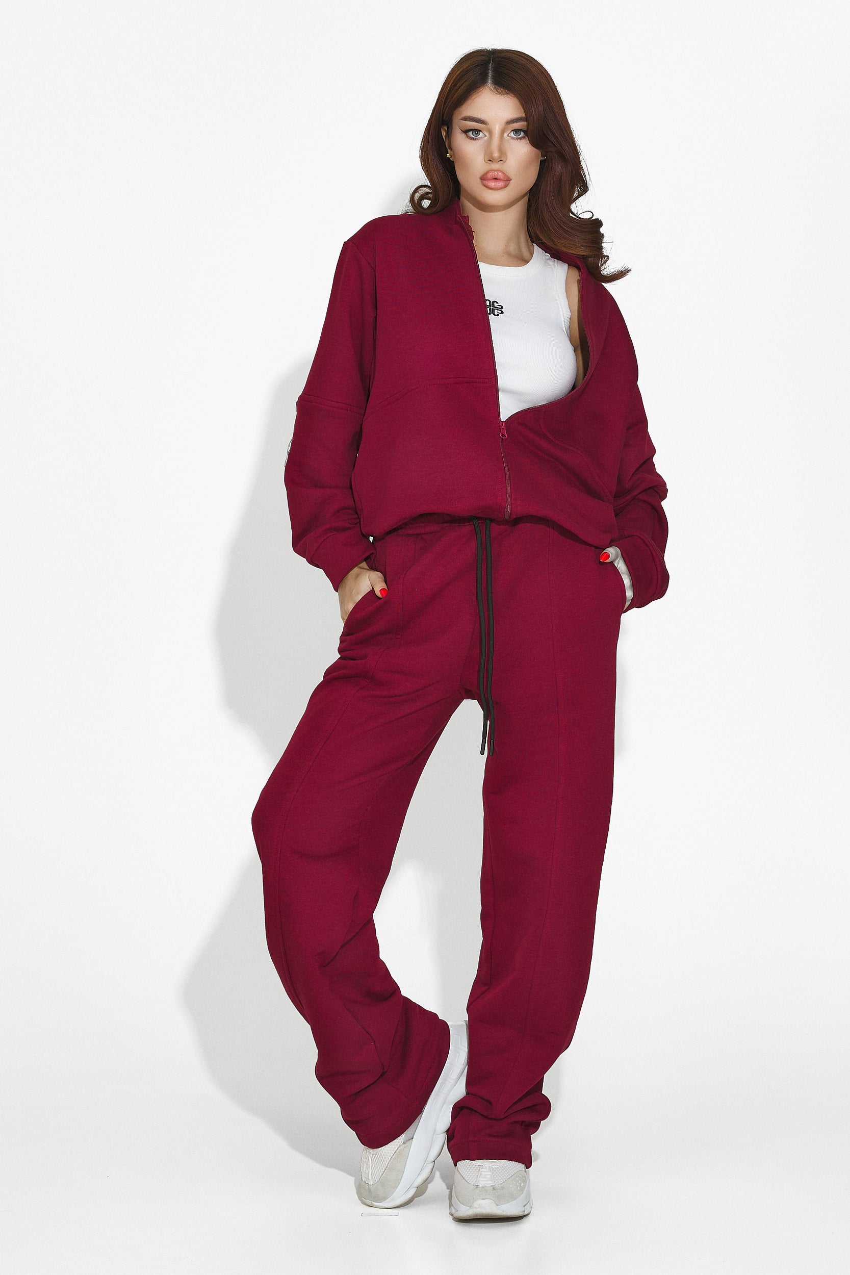 Babysa Bogas casual burgundy women's tracksuit